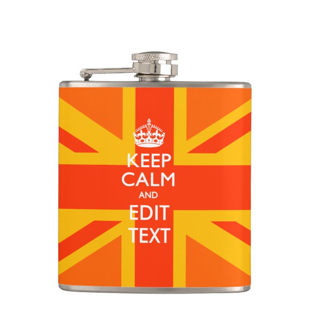 Orange Union Jack British Flag Swag Hip Flask (Front)
