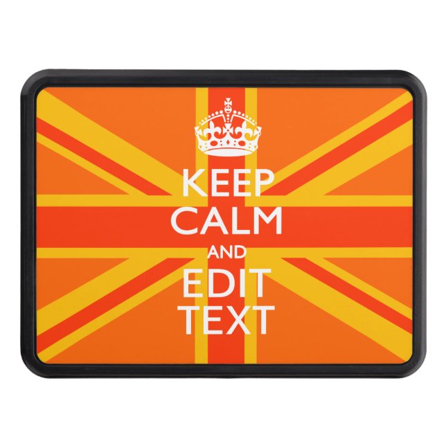 Orange Union Jack British Flag Swag Trailer Hitch Cover (Front)
