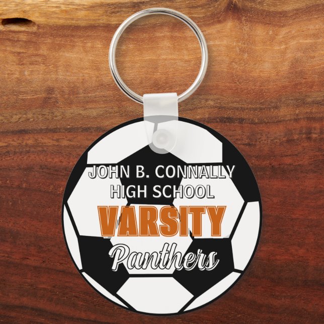 Orange Varsity Soccer Custom High School Keychain (Front)
