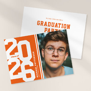 Orange Varsity Sport Photo Graduation Party Invitation