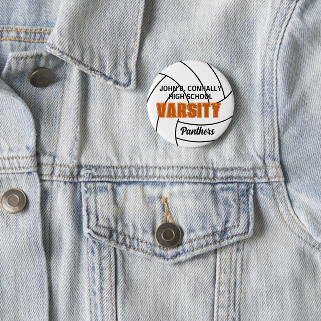 Orange Varsity Volleyball Custom High School 2 Inch Round Button (In Situ)