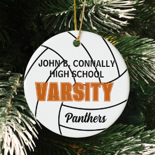 Orange Varsity Volleyball Photo Back Christmas Ceramic Ornament