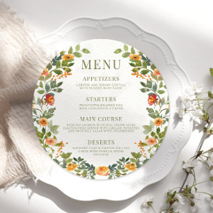 Orange vert pâle rond Menu Carte Plate