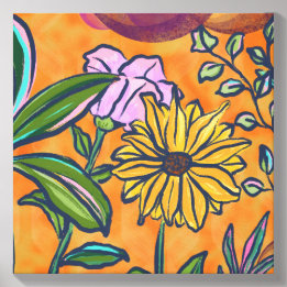Orange Vibrant Botanical Sunflower Garden Canvas Photo Tile