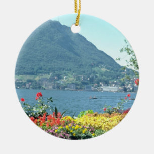 Orange Views of public gardens, Lugano, Switzerlan Ceramic Ornament