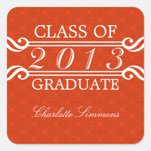 Orange Vintage Damask 2013 Graduation Stickers
