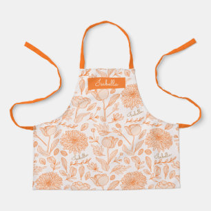 Orange Vintage Floral Nom personnalisé tablier