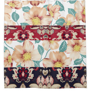 Orange vintage flowers with seamless paisley borde