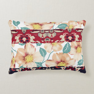 Orange vintage flowers with seamless paisley borde accent pillow
