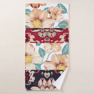 Orange vintage flowers with seamless paisley borde bath towel
