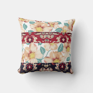 Orange vintage flowers with seamless paisley borde throw pillow