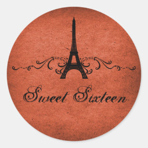 Orange Vintage French Flourish Sweet 16 Stickers