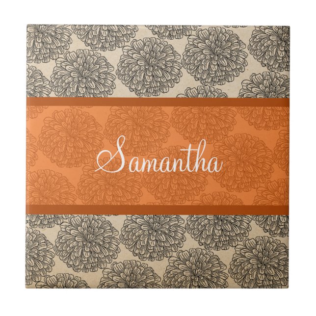 Orange Vintage Zinnia Tile (Front)