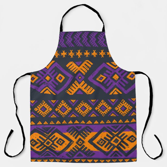 Orange, violet tribal geometric seamless pattern. apron (Front)