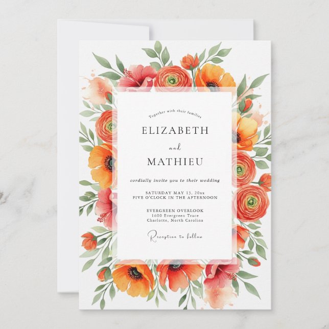 Orange Vivacious Summer Wedding Invitation (Front)
