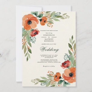 Orange Vivid Floral Woodland Wedding Invitation