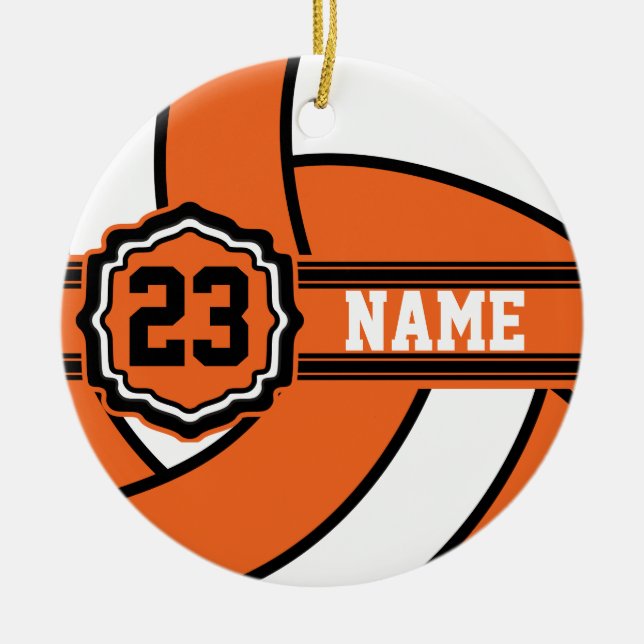 Orange Volleyball | DIY Name and Number Ceramic Ornament (Front)