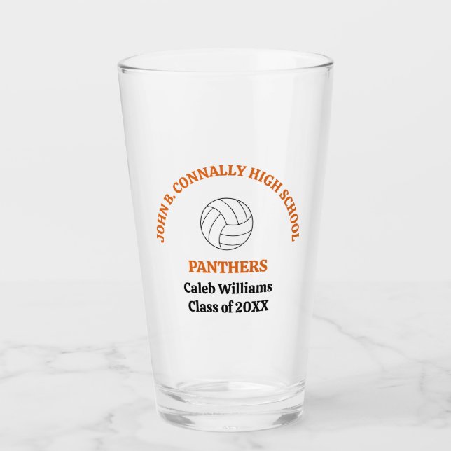 Orange Volleyball Player Personalized Team Glass (Front)