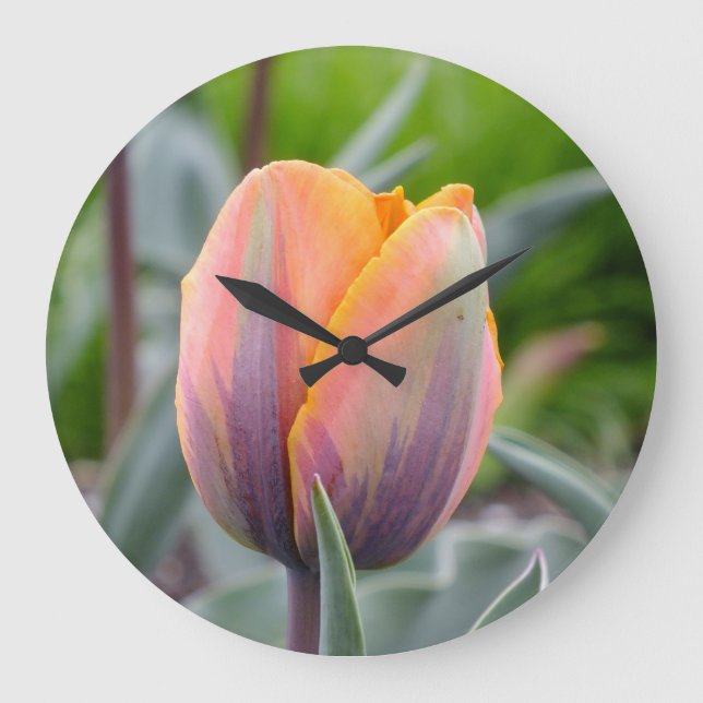 Orange w/Purple Flames Tulips Wall Clock (Front)