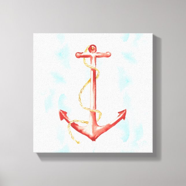 Orange Watercolor Anchor Canvas Print (Front)