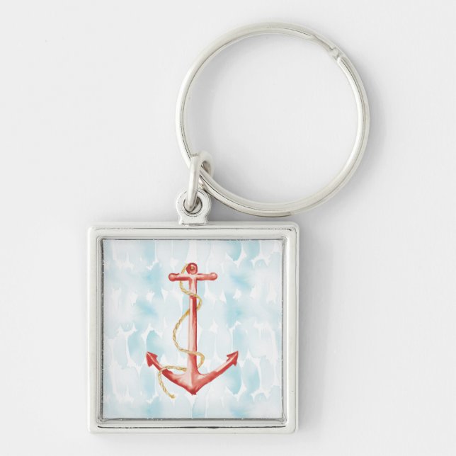 Orange Watercolor Anchor Keychain (Front)