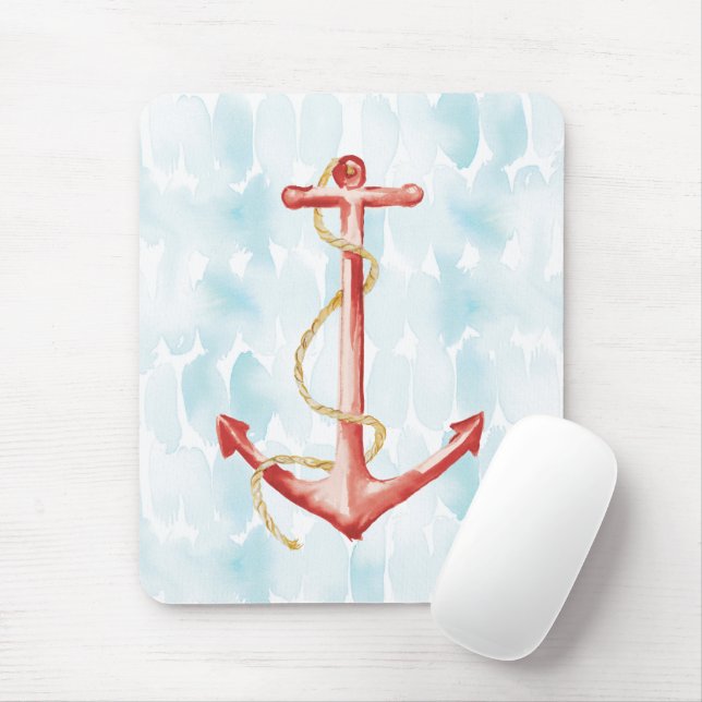 Orange Watercolor Anchor Mouse Pad (With Mouse)