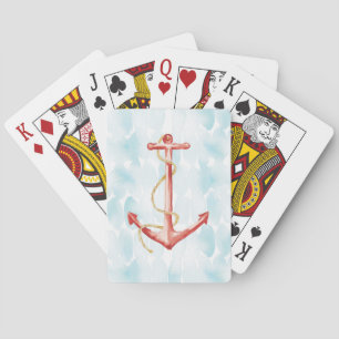 Orange Watercolor Anchor Playing Cards