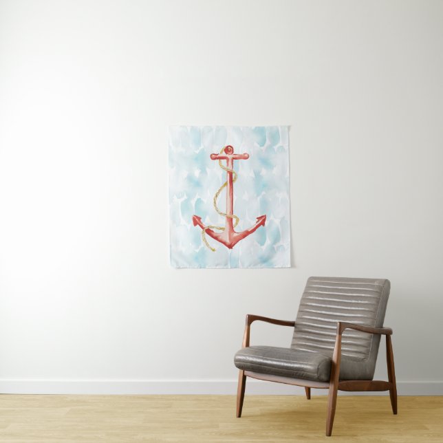 Orange Watercolor Anchor Tapestry (In Situ)