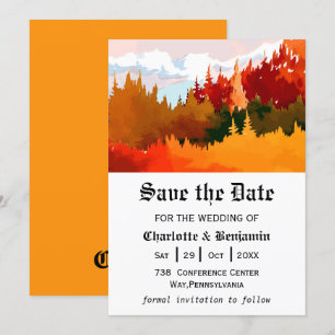 Orange Watercolor Autumn Landscape Save The Date