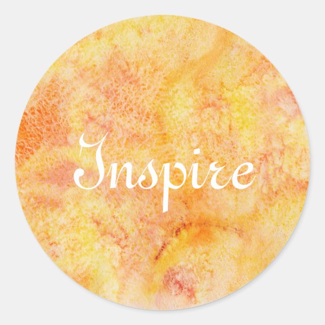Orange Watercolor Background Classic Round Sticker (Front)