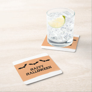 Orange Watercolor Bats Halloween Paper Coasters