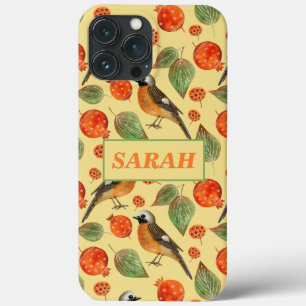 Orange Watercolor Birds and pomegranate Pattern  iPhone 13 Pro Max Case