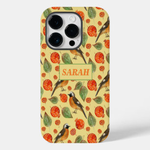 Orange Watercolor Birds and pomegranate Pattern Case-Mate iPhone 14 Pro Case