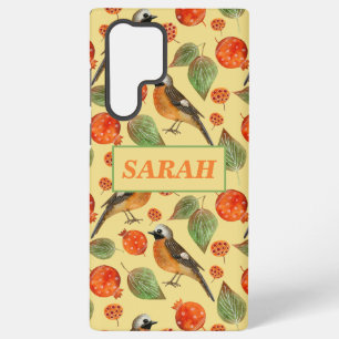 Orange Watercolor Birds and pomegranate Pattern Samsung Galaxy Case
