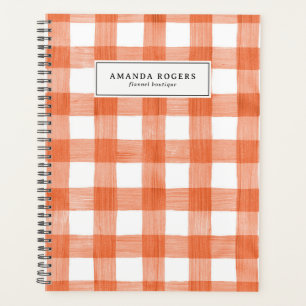 Orange Watercolor Buffalo Plaid Personalized Planner