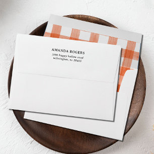 Orange Watercolor Buffalo Plaid RETURN ADDRESS Envelope