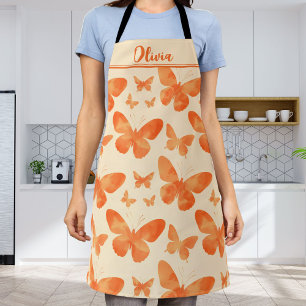 Orange Watercolor Butterflies Apron