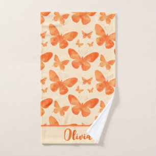 Orange Watercolor Butterflies  Hand Towel