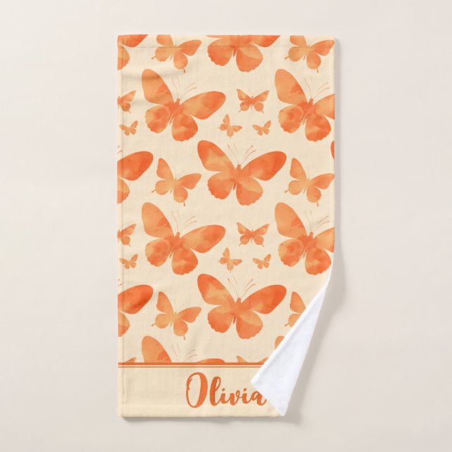 Orange Watercolor Butterflies  Hand Towel (Hand Towel)