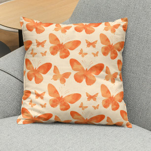 Orange Watercolor Butterflies  Throw Pillow