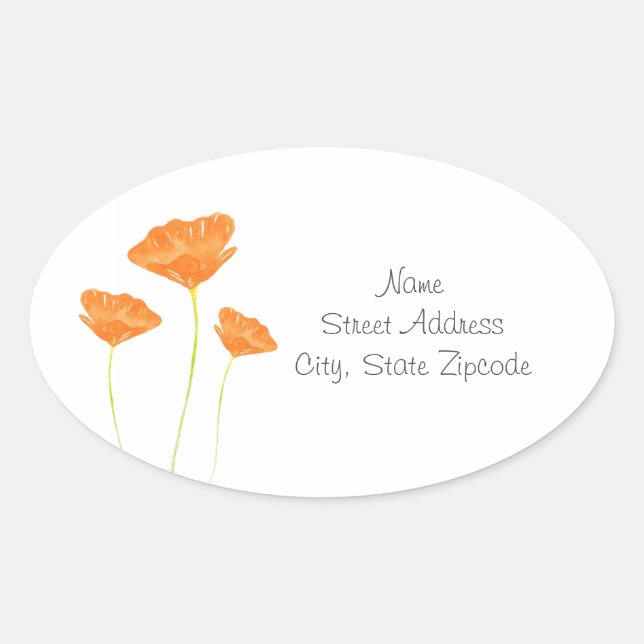 Orange Watercolor California Poppies Étiquettes (Devant)