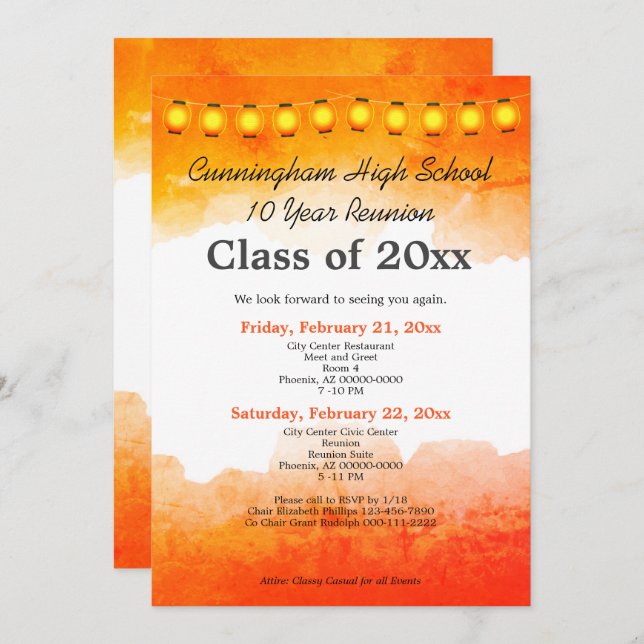 Orange Watercolor Class Reunion Template (Front/Back)