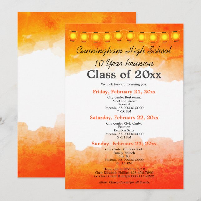 Orange Watercolor Class Reunion Template (Front/Back)