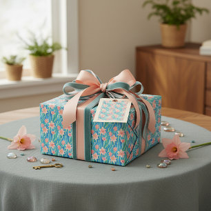 Orange watercolor daffodils pattern wrapping paper