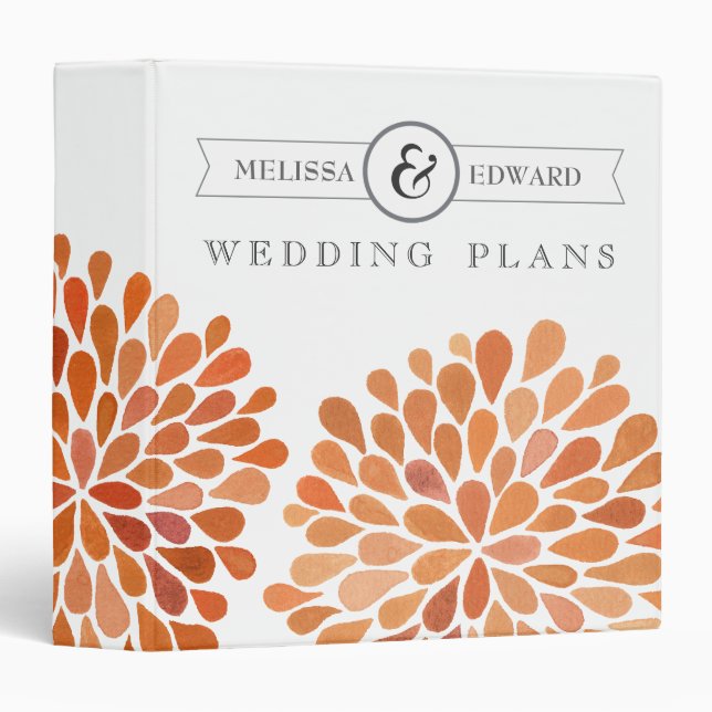 Orange Watercolor Dahlias Wedding Planner Binder (Front/Spine)