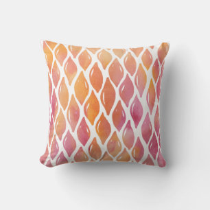 Orange watercolor drops pattern throw pillow