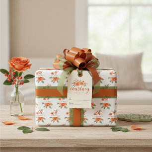 Orange watercolor floral personalized   wrapping paper