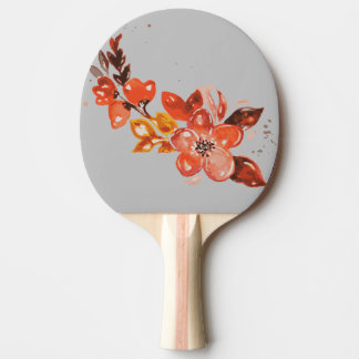 Orange Watercolor Floral Ping Pong Paddle