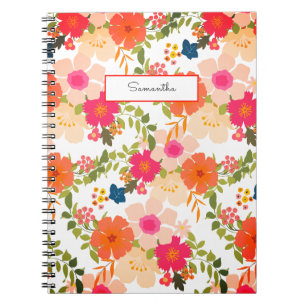 Orange Watercolor Floral Spiral Photo Notebook