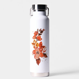 Orange Watercolor Floral Water Bottle